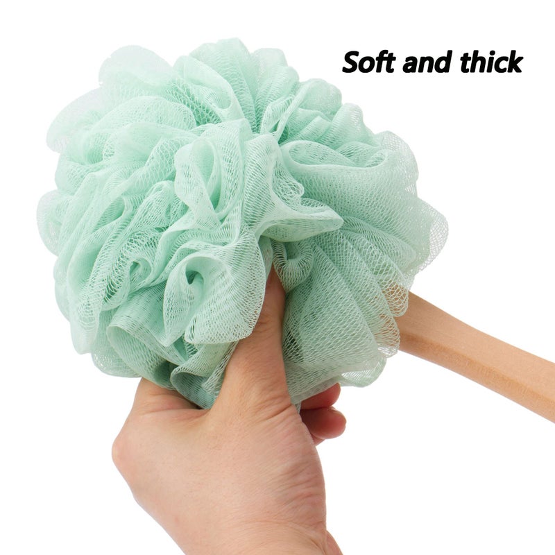 أرسوين Arswin Loofah Sponge Back Scrubber، فرشاة استحمام خشبية ذات مقبض طويل Lufa، فرشاة تنظيف خلفية شبكية من النايلون الناعم، للرجال والنساء، وسادة لوفا مقشرة على عصا للجسم (أخضر) - Image 2